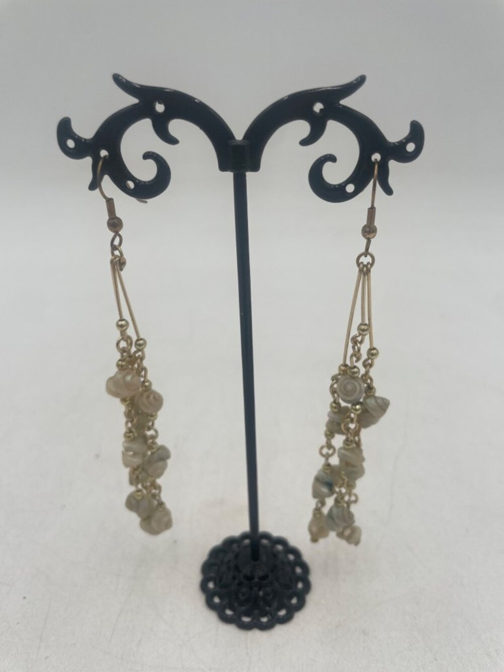 Shell Charm Dangle Earrings With Gold-Tone Beads & Chains For Women Lightweight